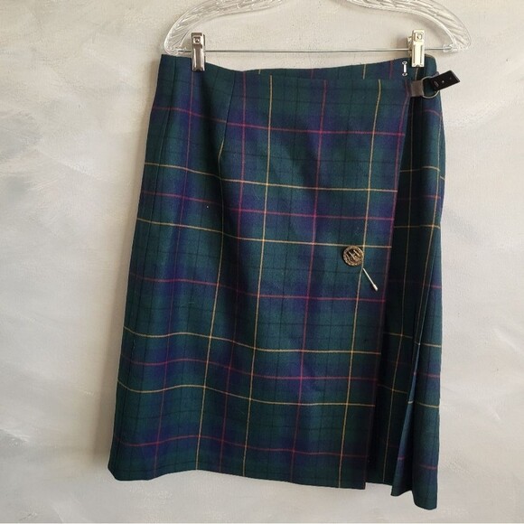 Pendleton Celebration Tartan Plaid Virgin Wool Wrap Pleat Skirt with Pin Sz 12 - Picture 1 of 9